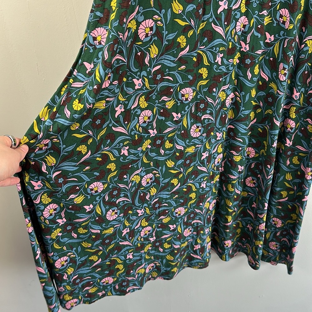 Boden Green Floral-Print Midi Dress with Pink, Teal, Yellow and Brown Accents - Picture 8 of 14
